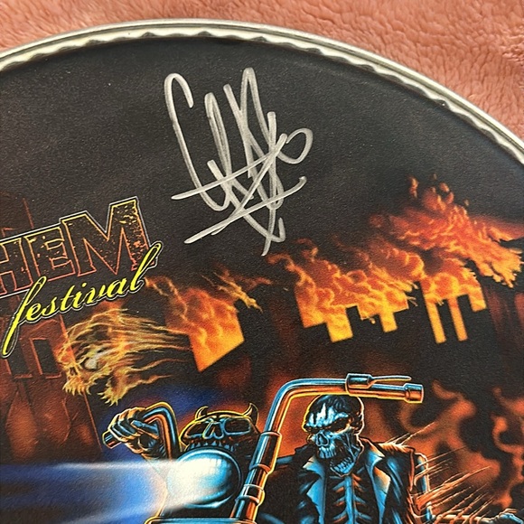 Five Finger Death Punch FFDP Autographed Rockstar Mayhem Festival Drumhead - Picture 3 of 8